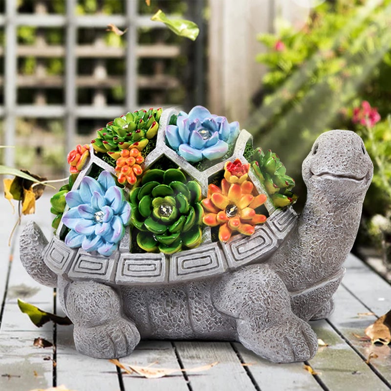 LESES Solar Garden Statues Turtle Figurine Decor with 7 LED Lights Outdoor Decoration Christmas Gifts for Women Mom Grandma Unique Tortoise Statue for Patio Backyard Yard Lawn Ornament - Image 1